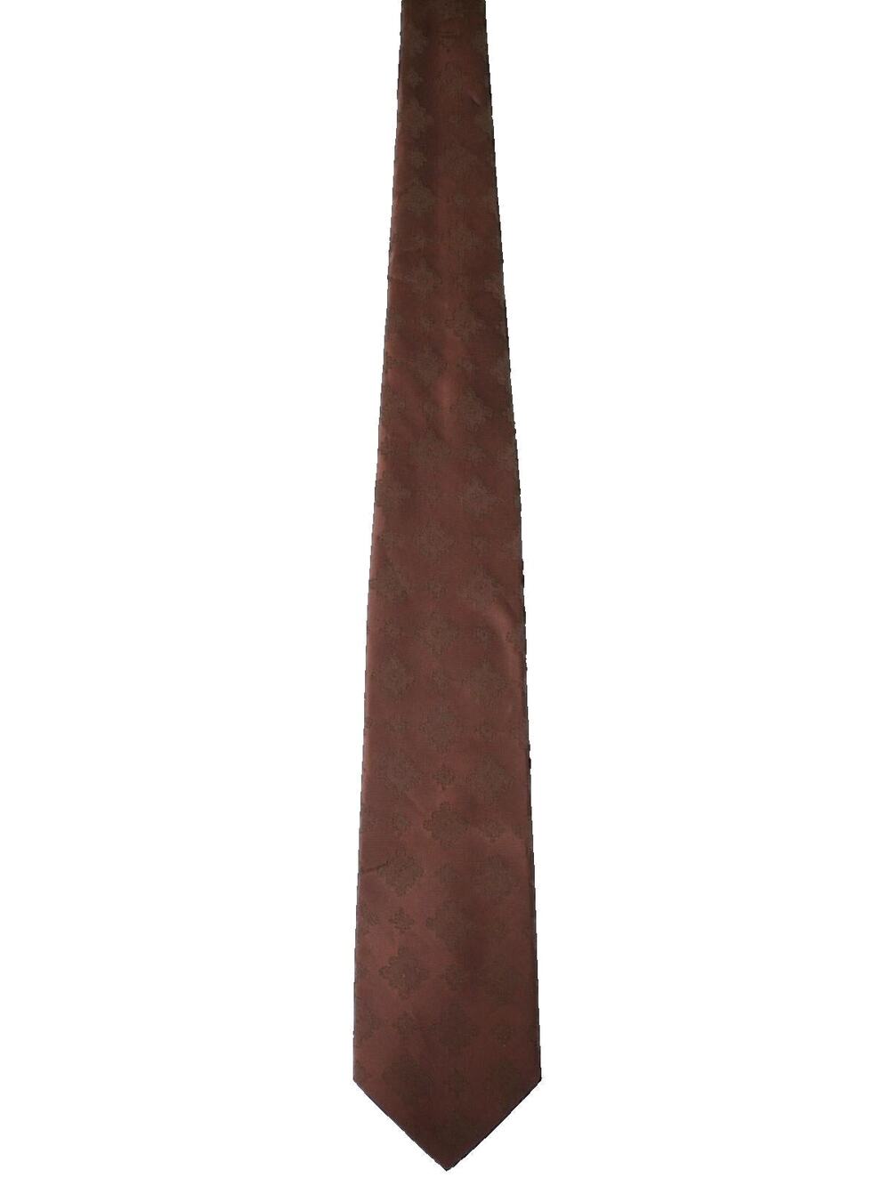 Vintage 60s Brown Embossed Diamond Skinny Tie Tergal Polyester